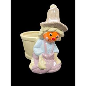 VTG Scarecrow Candle Planter Ceramic Porcelain Halloween Autumn Thanksgiving